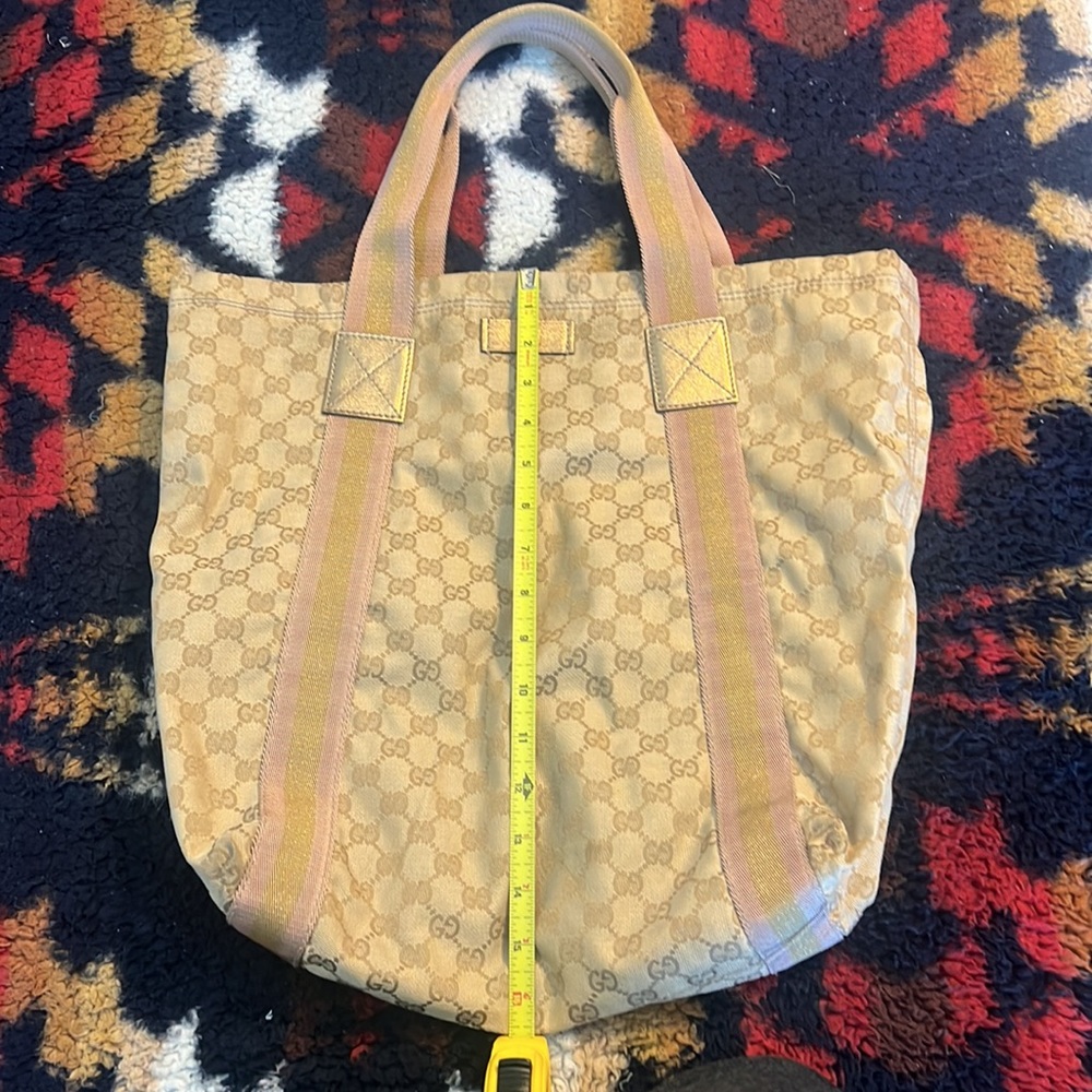 GUCCI GG Vintage canvas tote bag shoulder khaki beige pink gold - Picture 12 of 15